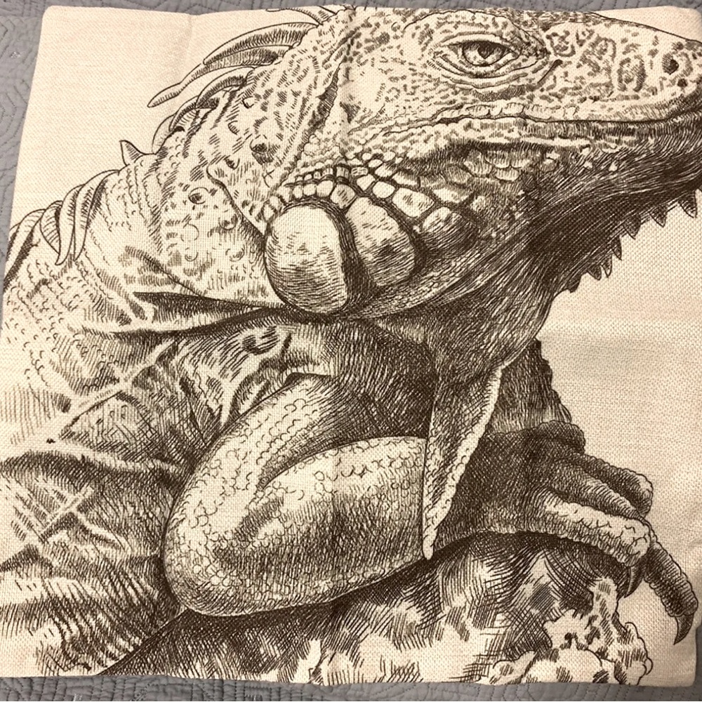 Iguana Head Throw Pillow Cover 17 x 17 Cotton Linen Tweed Beige & Tan NWT
NIP